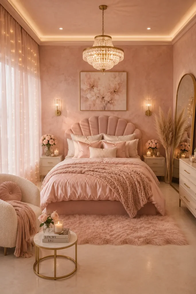 Blush Pink Bedroom with Soft Feminine Details Idea