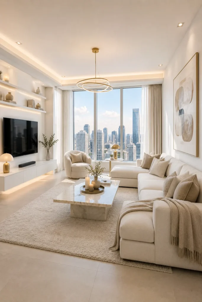 Bright White Living Room With Luxury Apartment Feel Idea