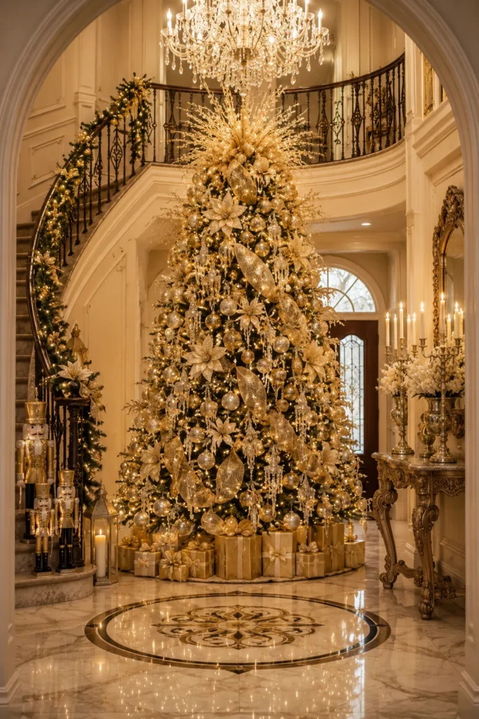 Champagne Gold Entryway Christmas Tree Idea