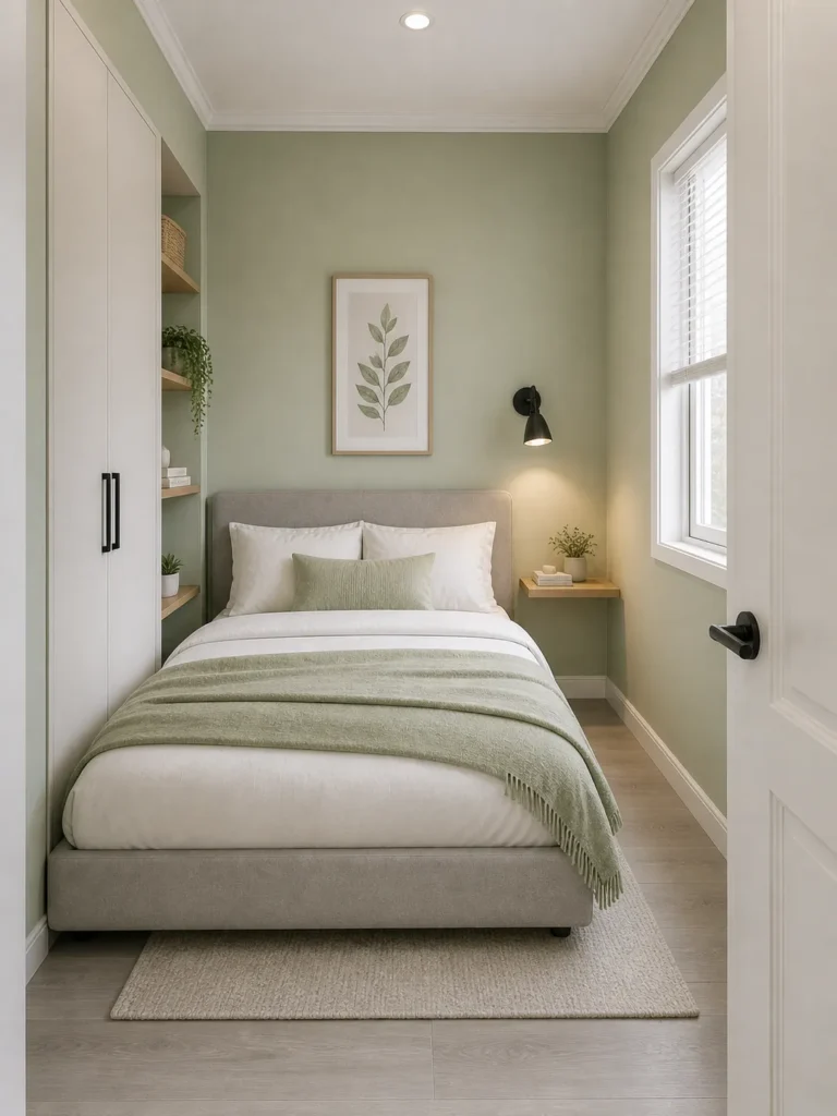 Compact Small Green Bedroom with Smart Layout Idea