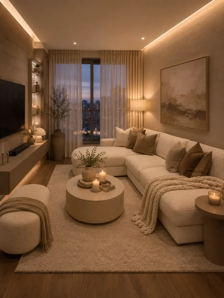 Cozy White Living Room With Warm Taupe Accents Idea
