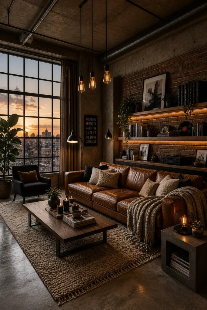 Cozy Industrial Loft Living Room Idea