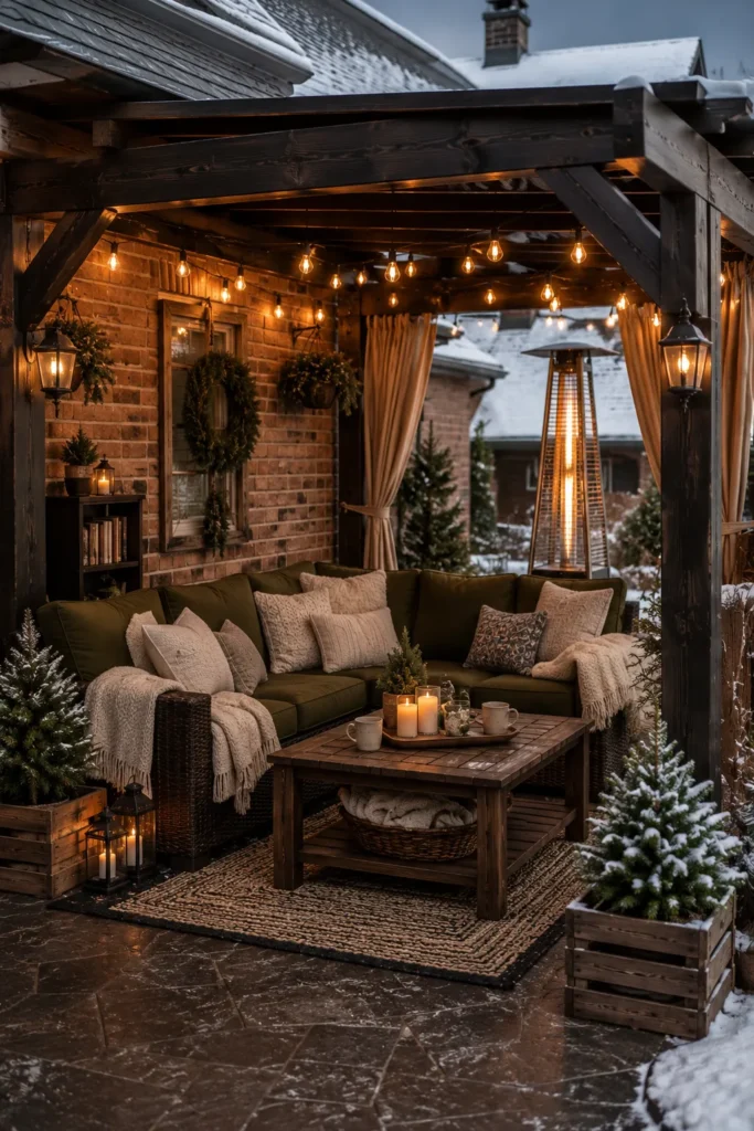 Cozy Pergola Winter Seating Corner Idea