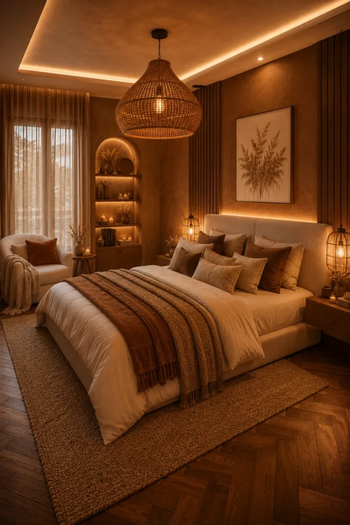 Cozy Cinnamon Bedroom with Soft Textures Idea