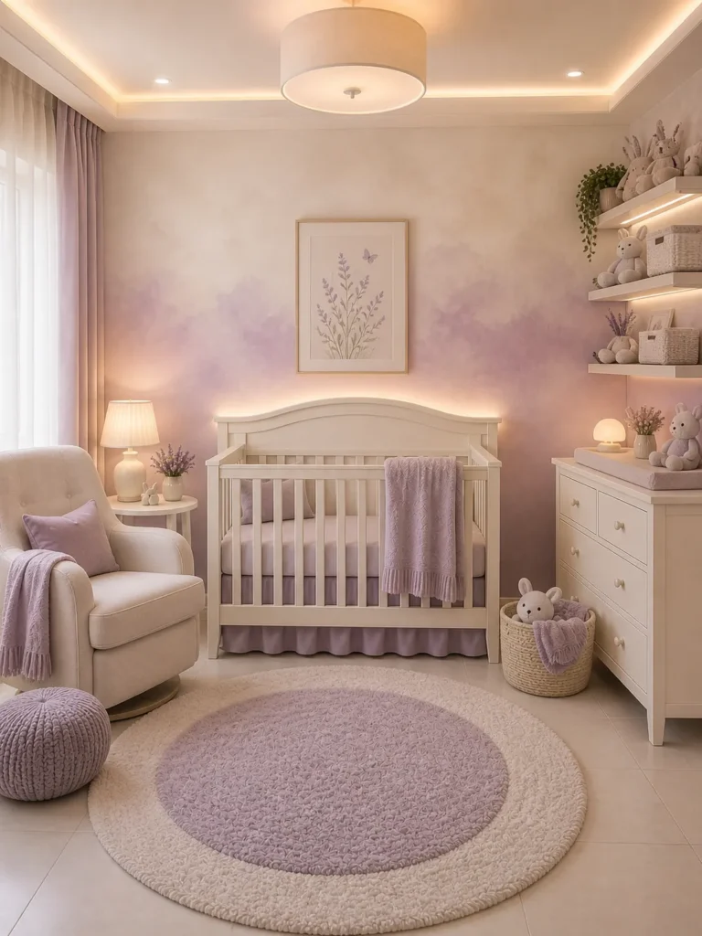 Cream & Lavender Soft Blend Nursery Idea