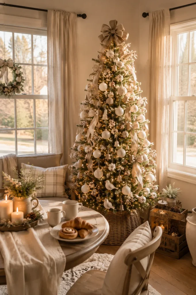 Cream & Linen Breakfast Nook Christmas Tree Idea