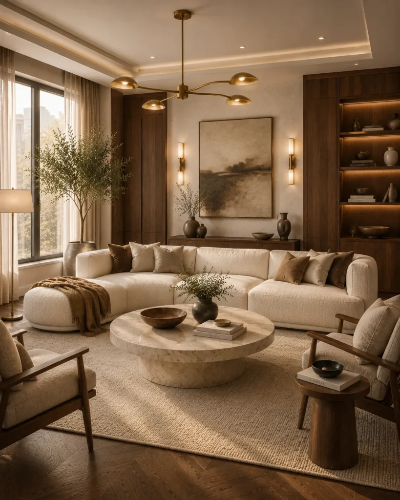 Cream and Walnut Luxury Living Room Idea