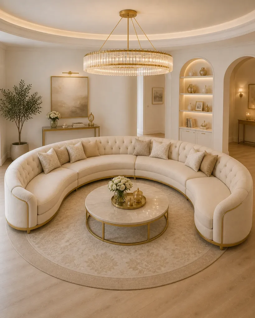 Curved Sectional Rococo Living Room Idea