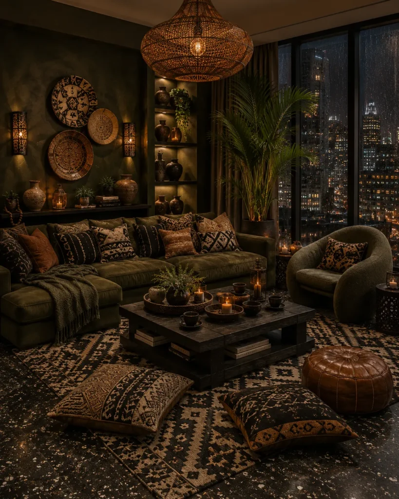 Dark Olive Afrohemian Apartment Lounge Idea