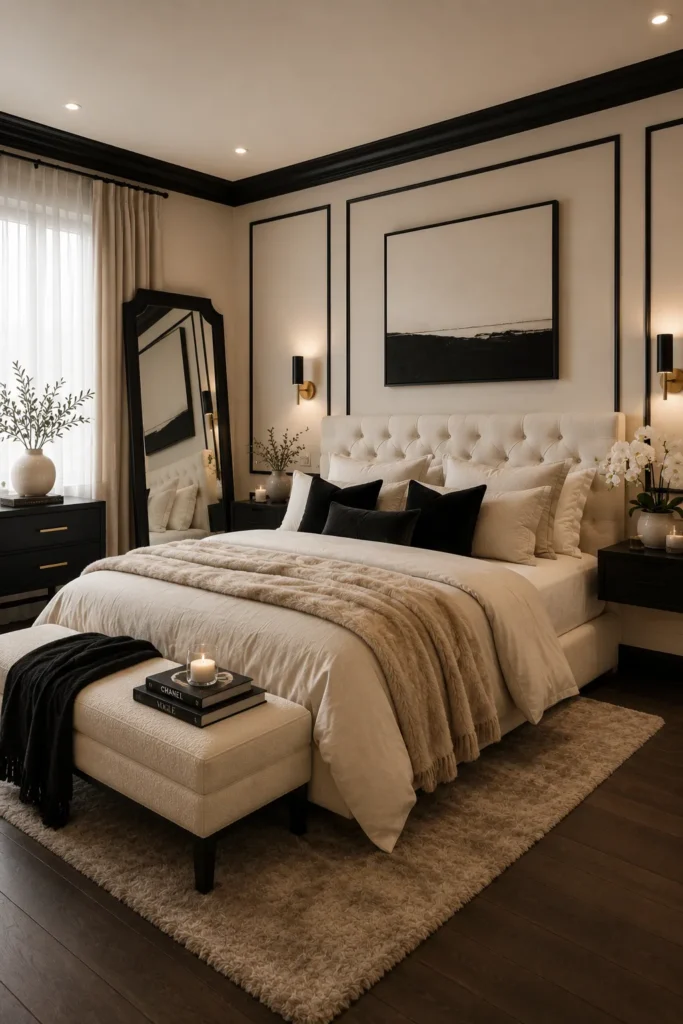 Elegant Black and Cream Bedroom Idea