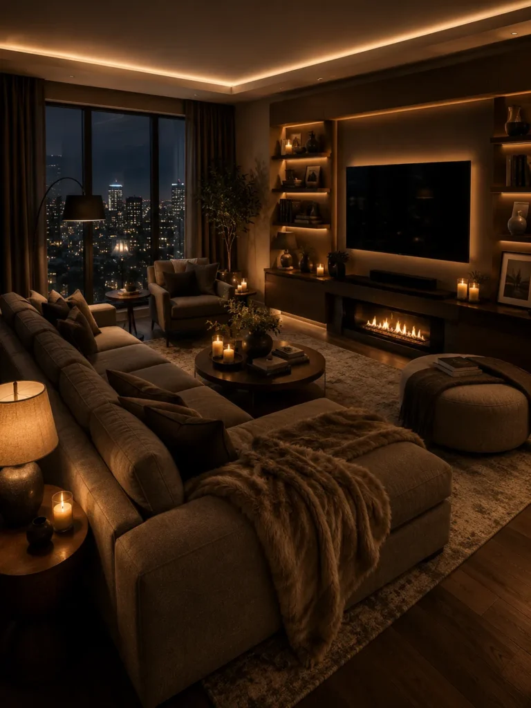 Evening Ambient Living Room with Mood Lighting Idea