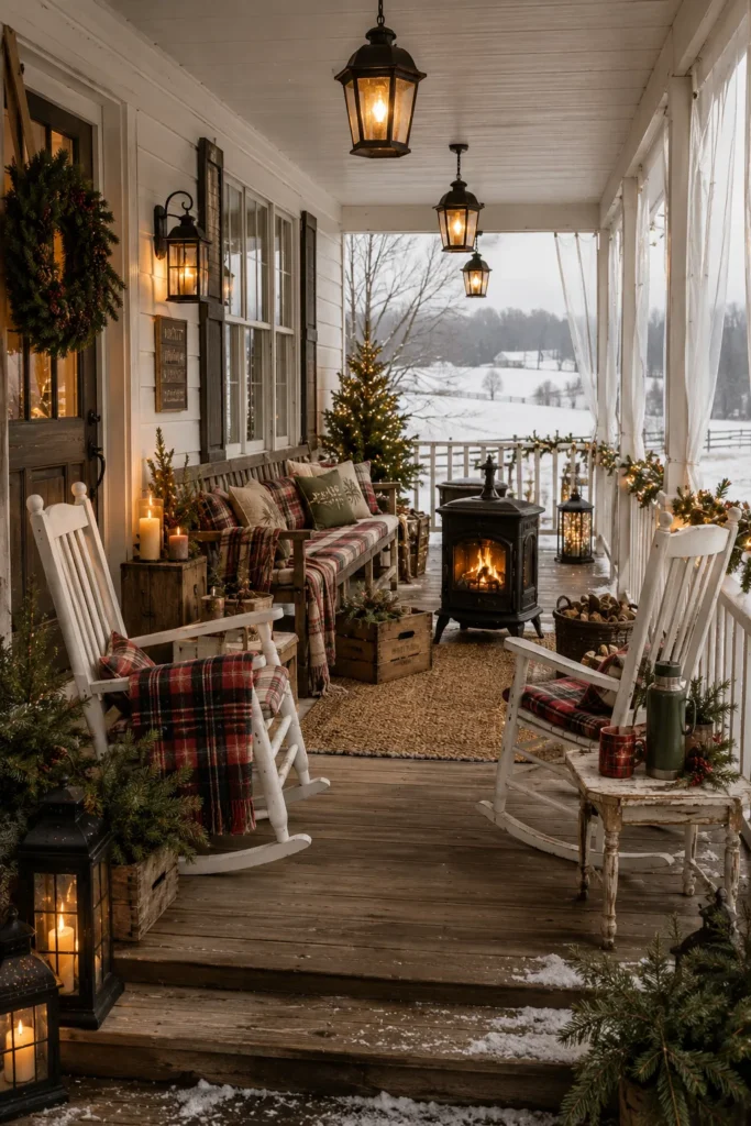 Farmhouse Porch Winter Seating Idea