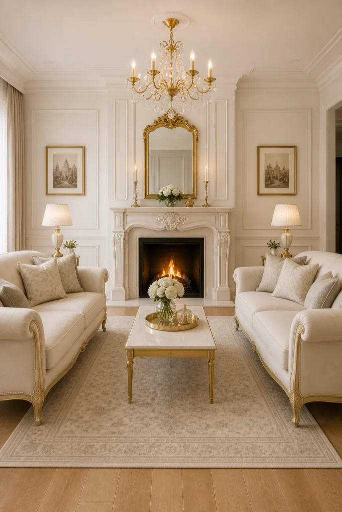 Fireplace-Centered Rococo Living Room Idea