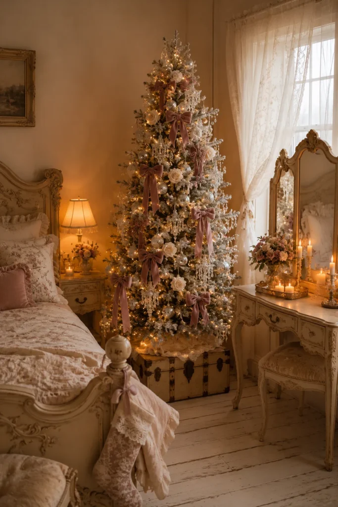 French Vintage Bedroom Christmas Tree Idea