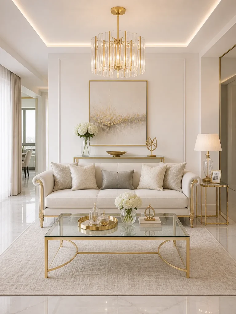 Glass & Gold Contemporary Rococo Living Room Idea