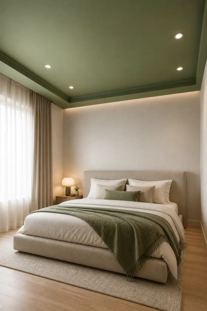 Green Ceiling Focus Bedroom Design Idea