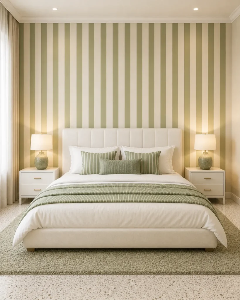 Green Striped Wall Modern Bedroom Idea