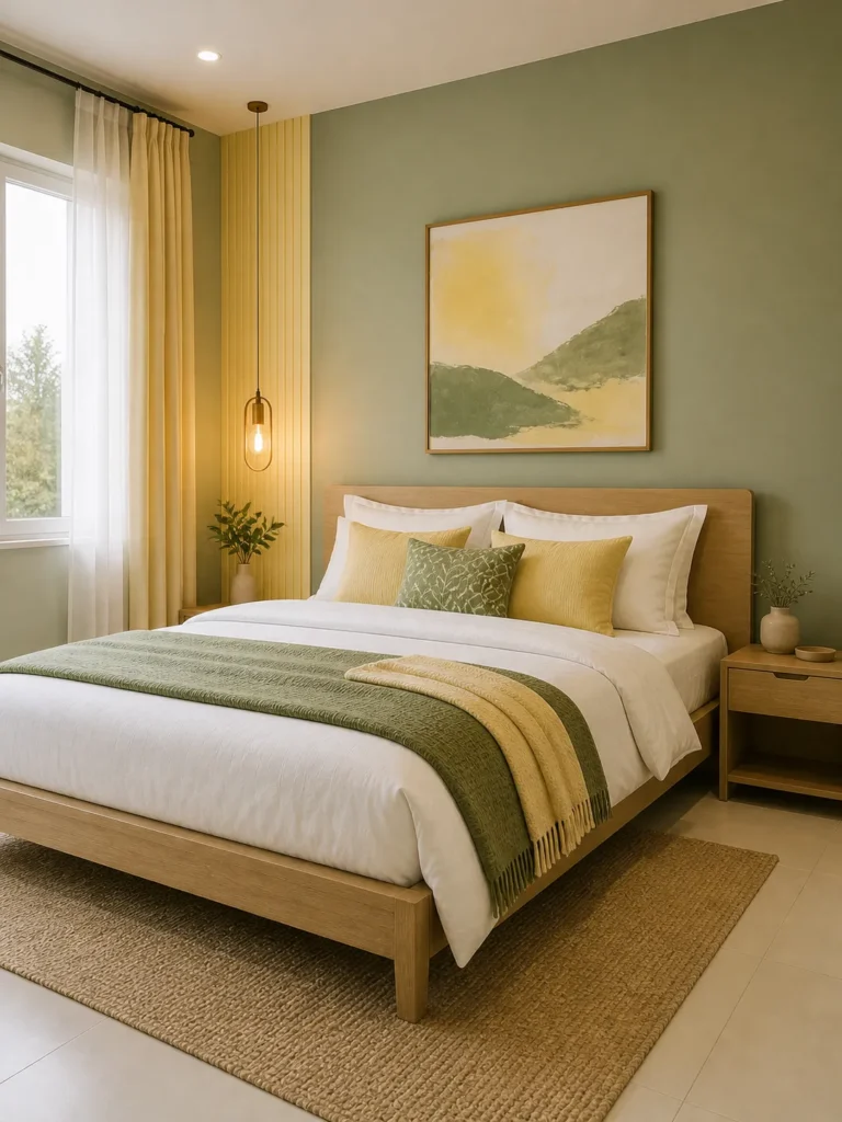 Green and Soft Yellow Accent Bedroom Idea