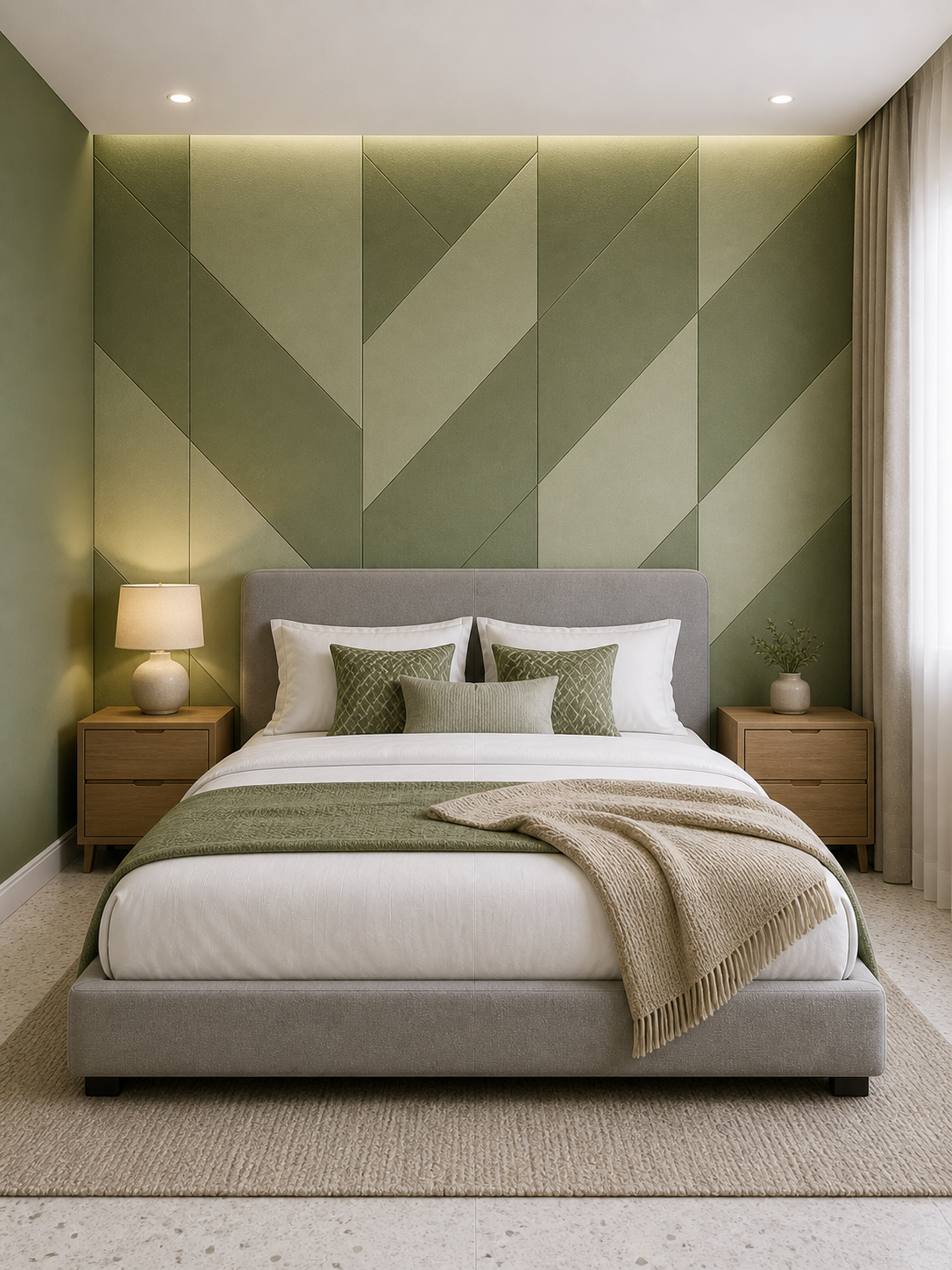 Green Geometric Wall Pattern Bedroom Idea