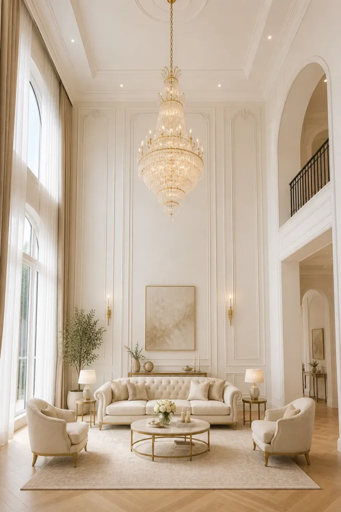 High Ceiling Airy Rococo Living Room Idea