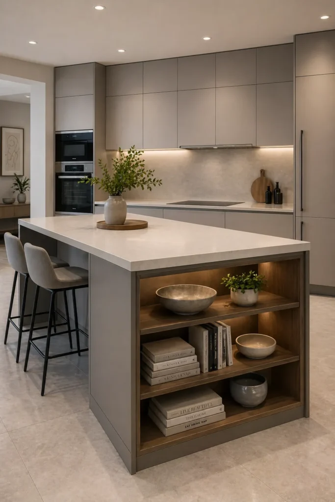 Island with Open Shelving Display Idea