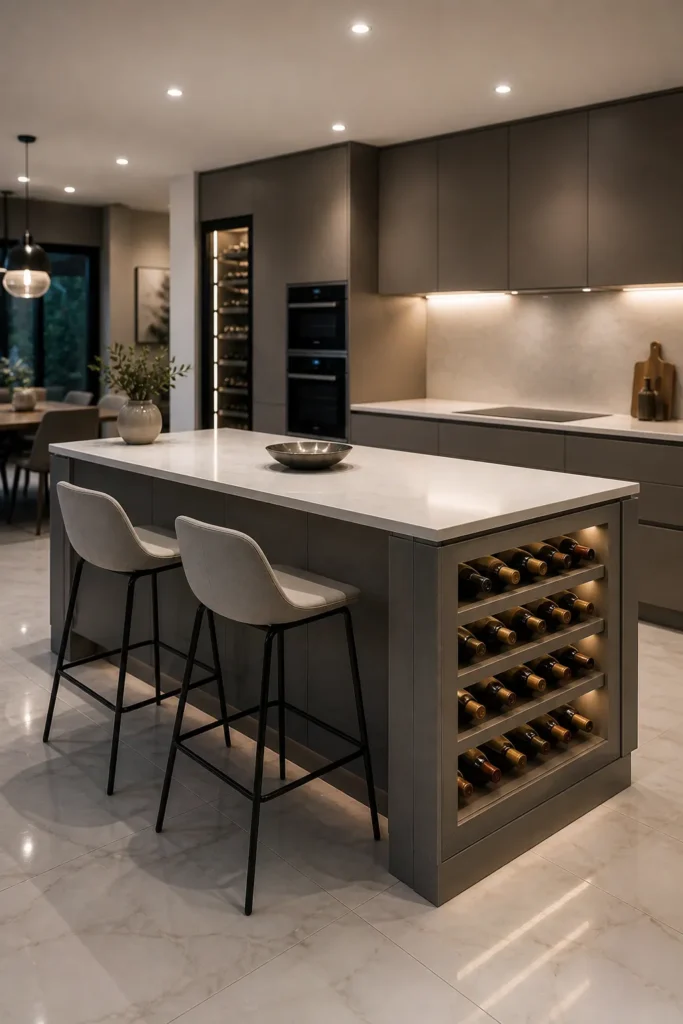 Island with Built-in Wine Storage Display Idea