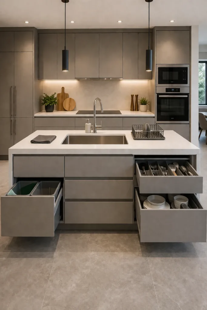 Island with Built-in Sink & Smart Storage Idea