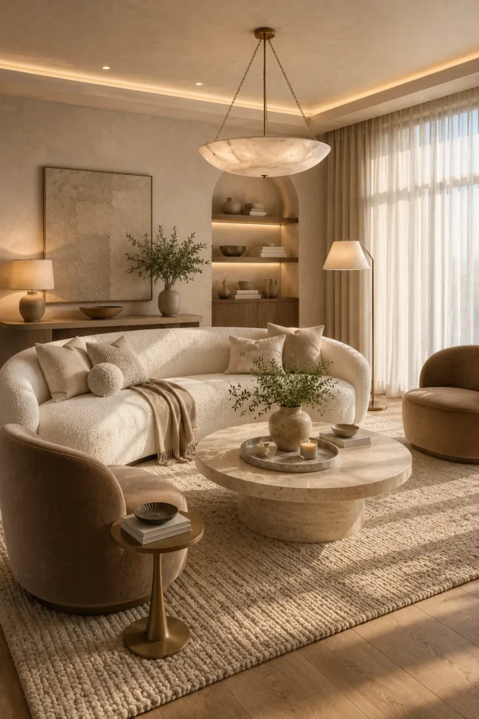 Layered Texture Living Room With Boucle Seating Idea