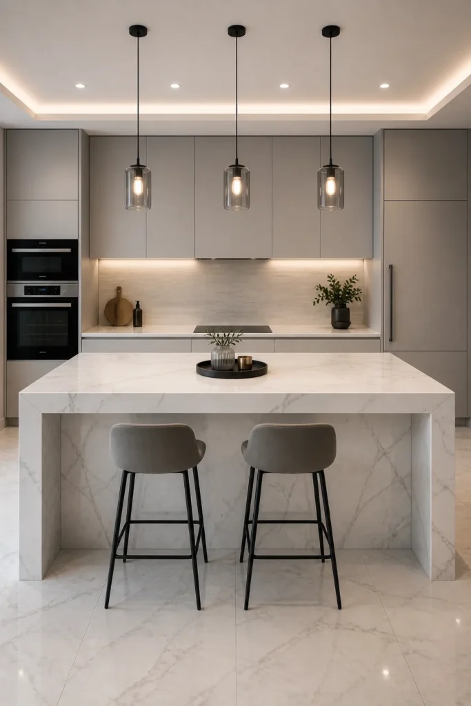 Marble Waterfall Island with Clean Edges Idea