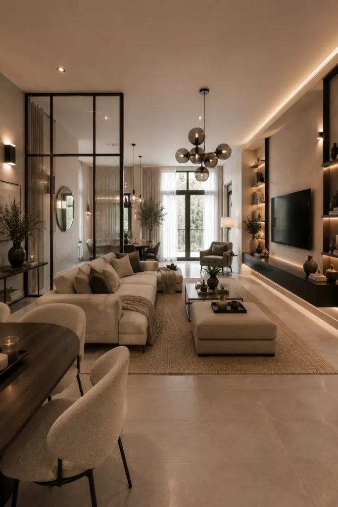 Modern Glass Partition Terraced Living Room Idea