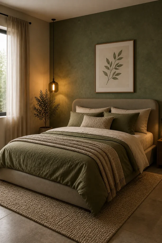 Moss Green Cozy Corner Bedroom Setup Idea