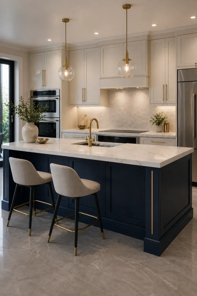 Navy Blue Island with Brass Accents Idea