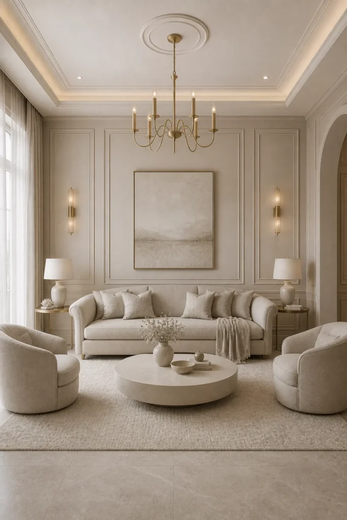 Neutral Monochrome Rococo Living Room Idea
