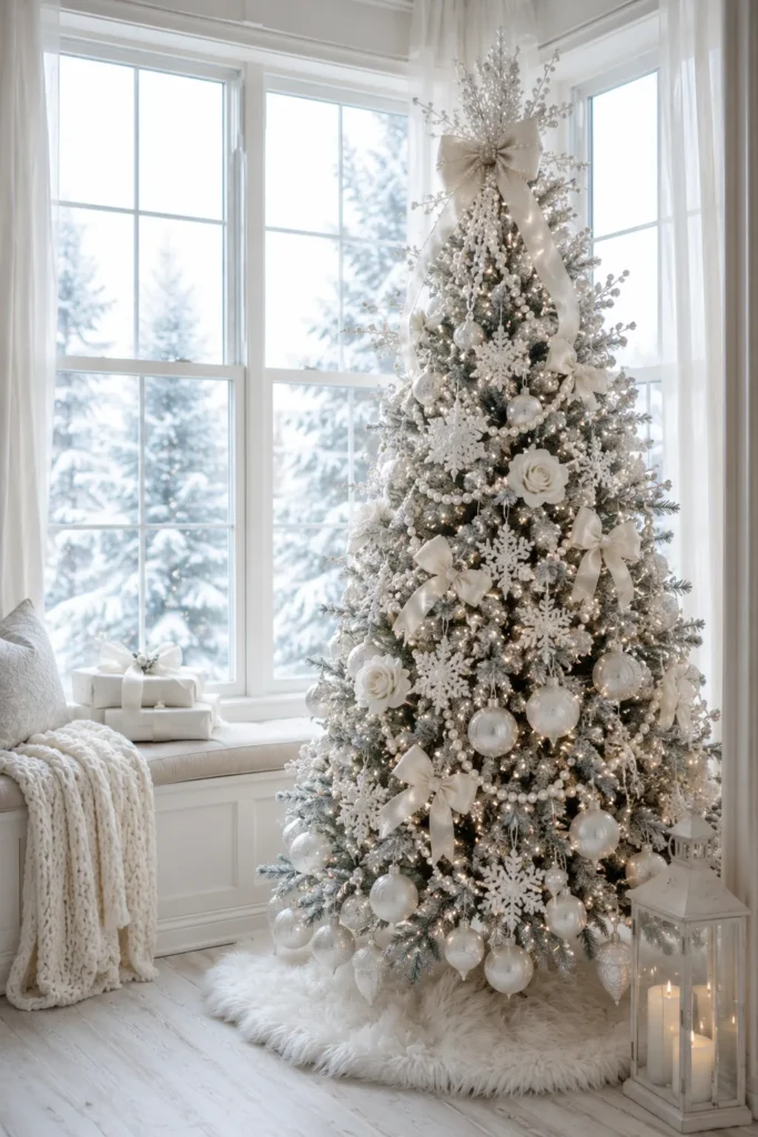 Pearl White Window Corner Christmas Tree Idea