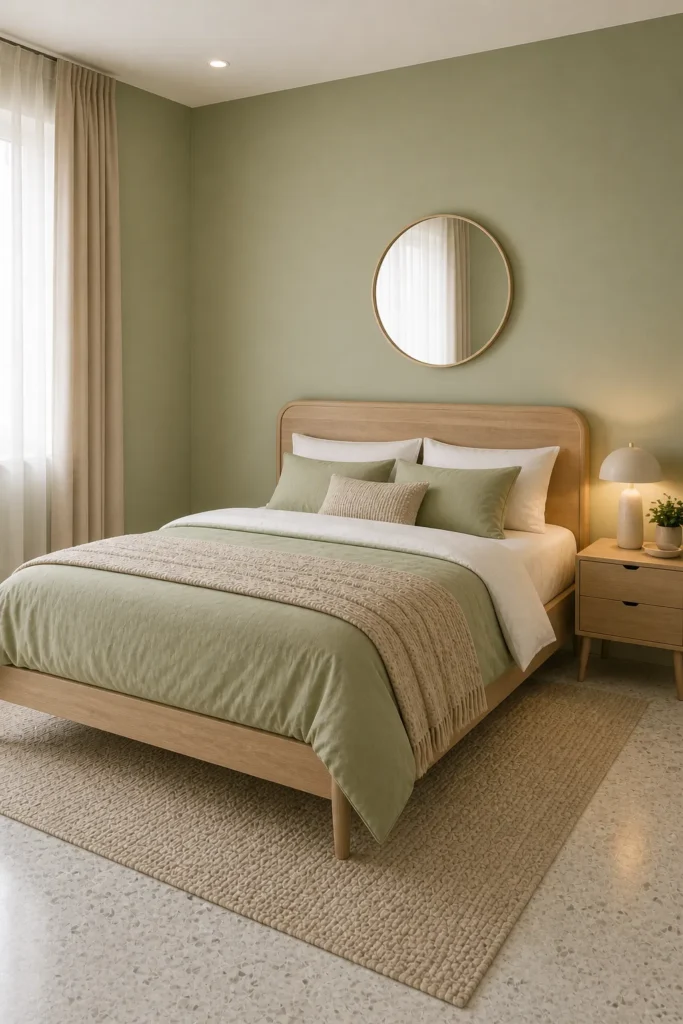 Pistachio Green Soft Contemporary Bedroom Idea