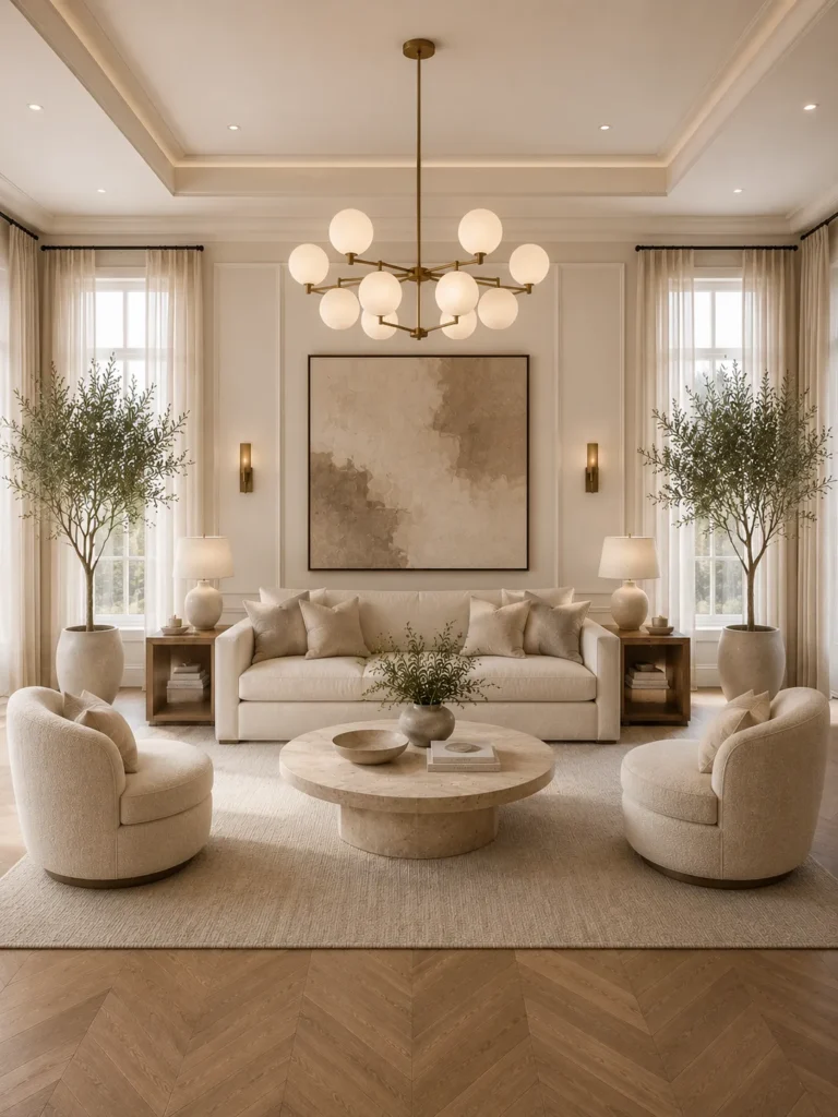 Quiet Luxury Living Room With Symmetrical Layout Idea