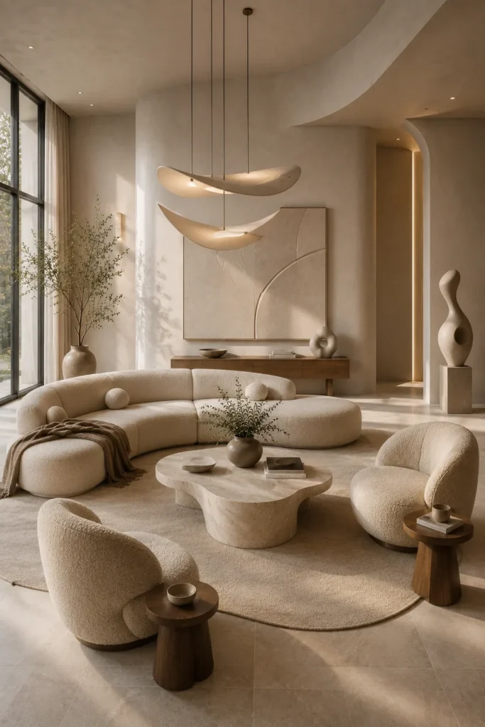 Quiet Luxury Living Room With Sculptural Furniture Idea