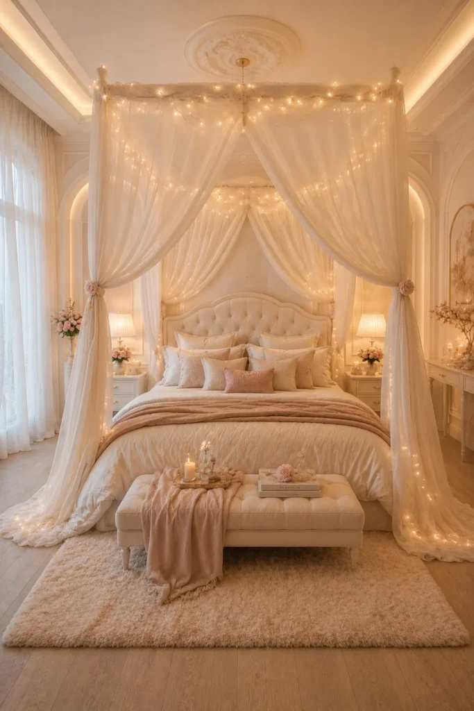 Romantic Canopy Bedroom with Flowing Fabrics Idea