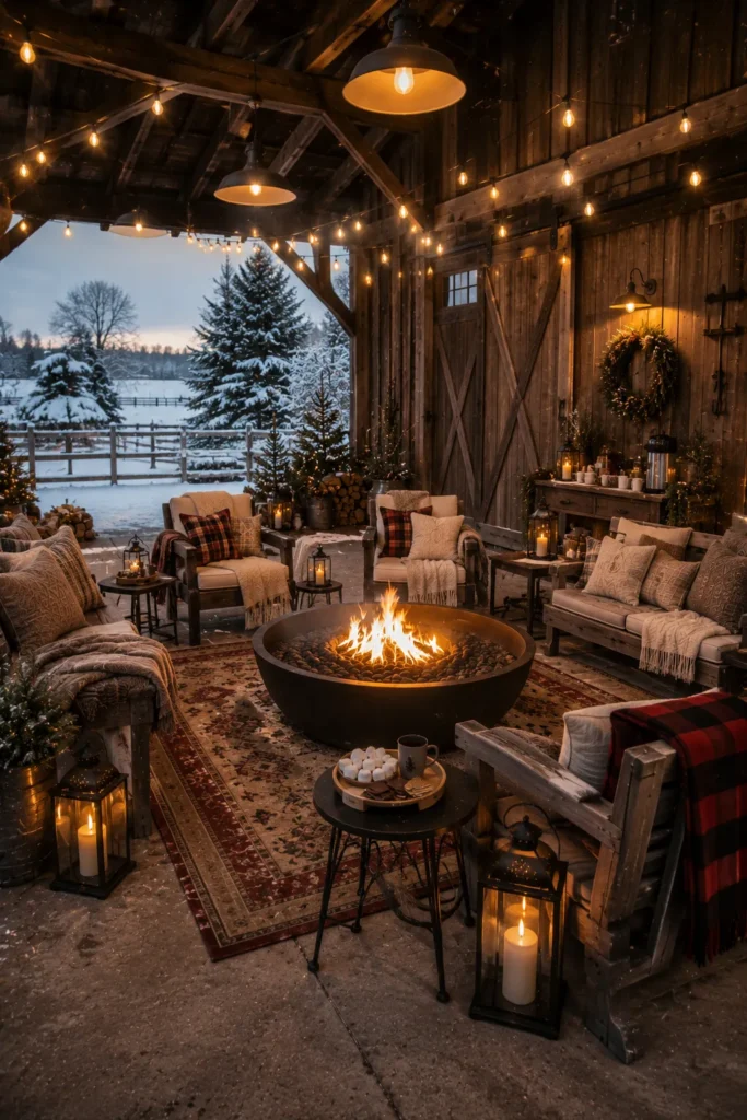 Rustic Barn Patio Winter Seating Idea