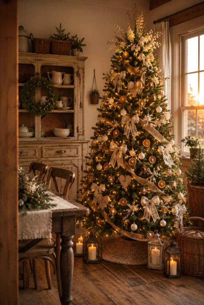 Rustic Ivory Farmhouse Dining Room Tree Idea