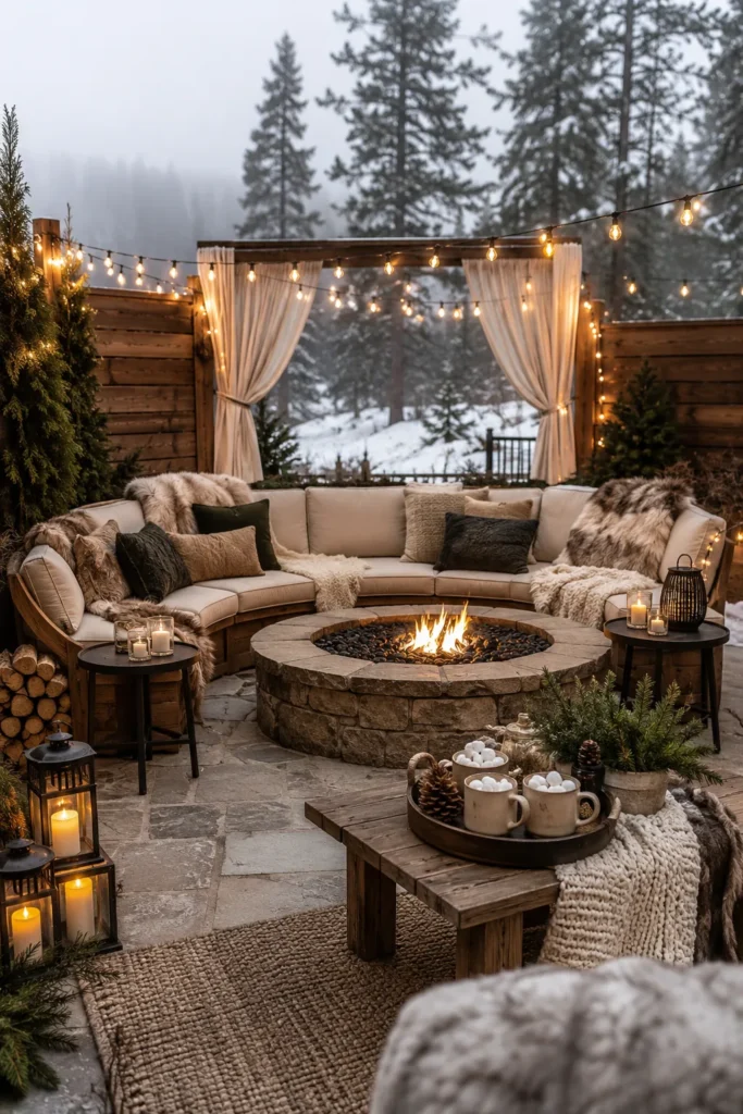 Rustic Fire Pit Lounge Seating Idea