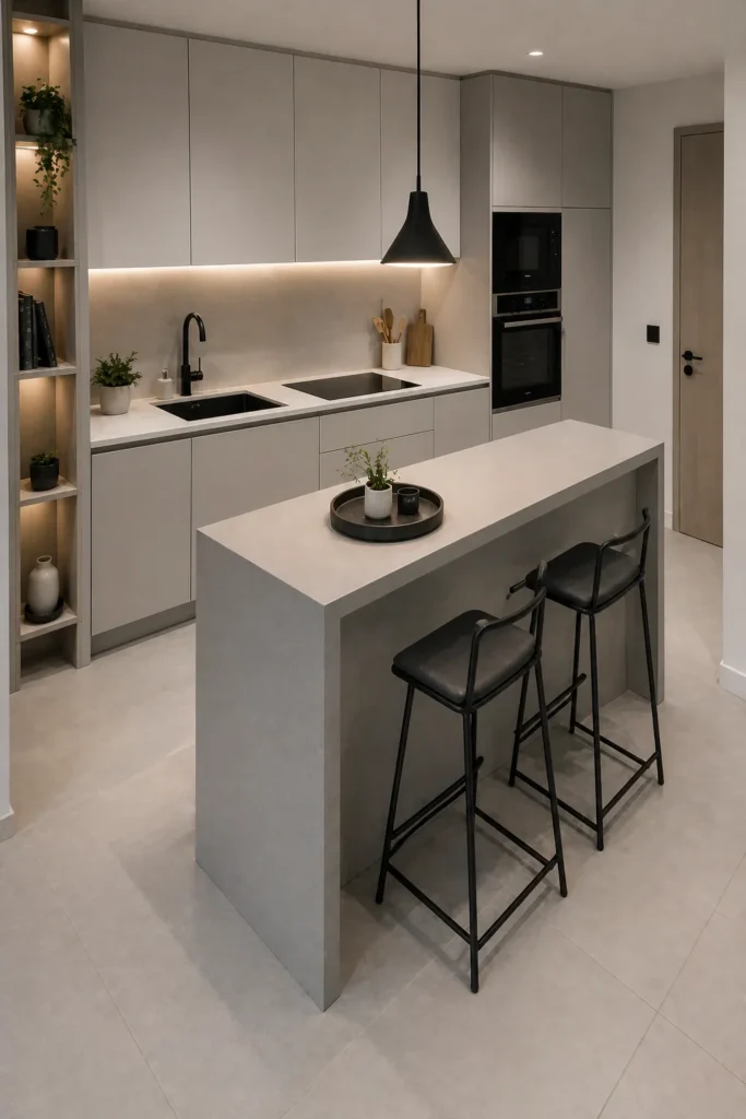 Slim Linear Island for Compact Kitchens Idea