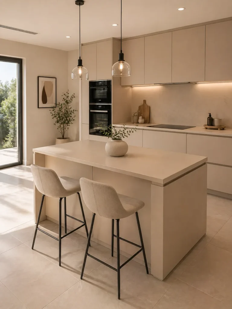 Smooth Beige Island with Soft Modern Finish Idea