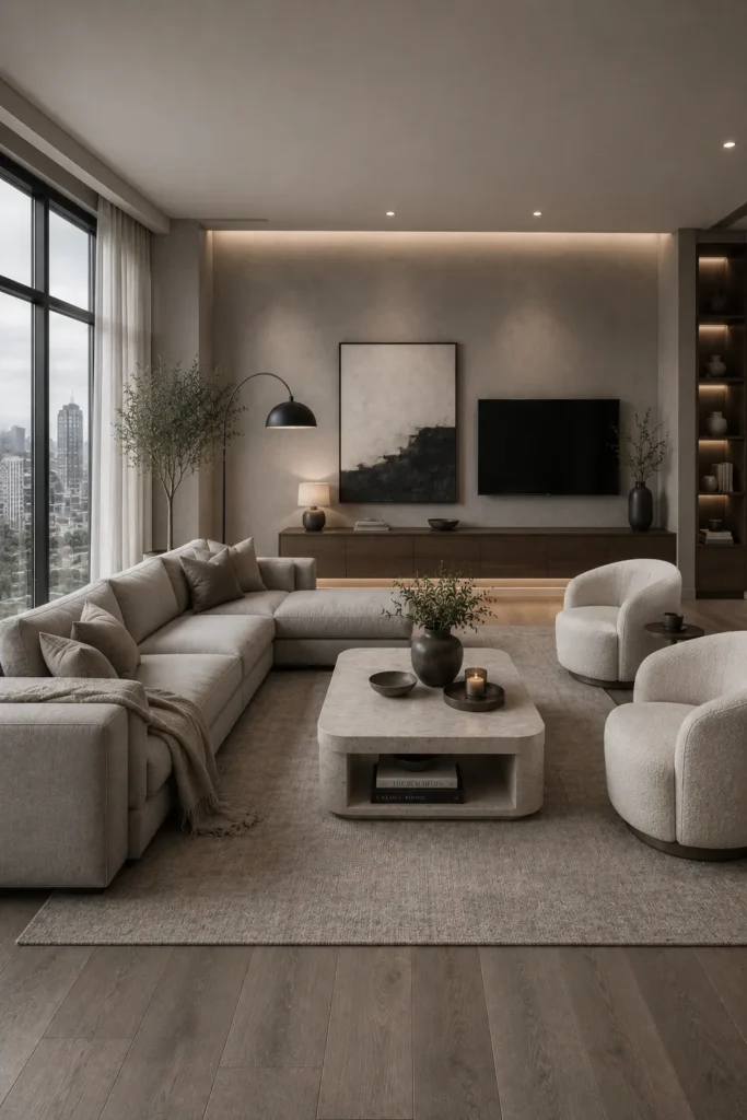 Soft Grey Quiet Luxury Living Room Idea