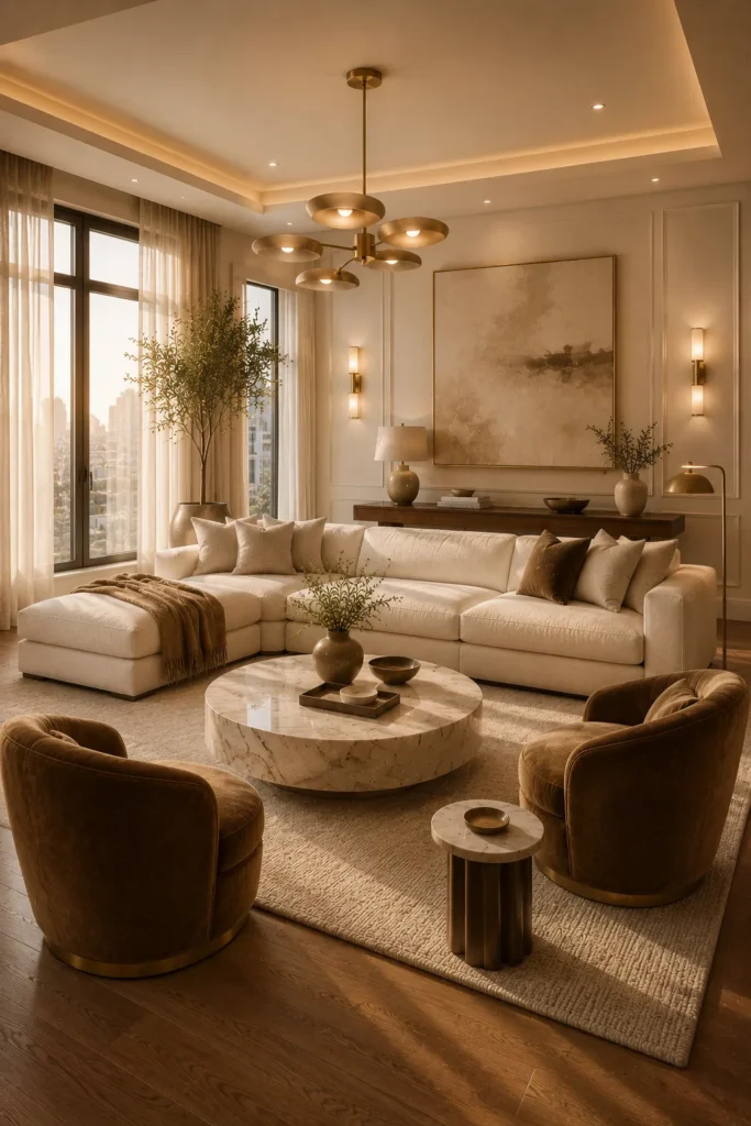 Soft Luxury Living Room With Velvet Details Idea