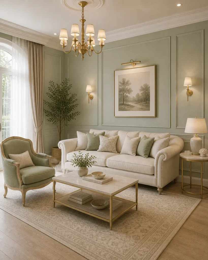 Soft Green Accent Rococo Living Room Idea