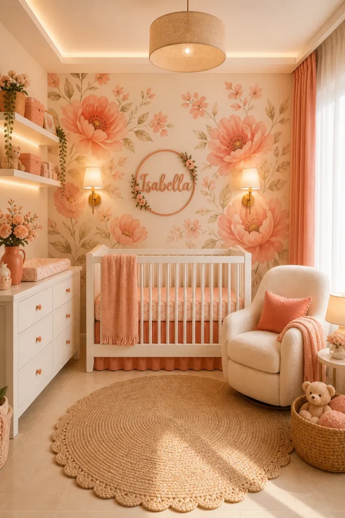 Soft Coral Bloom Nursery Idea