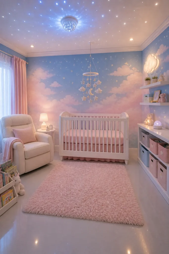 Soft Blue & Pink Sky Nursery Idea