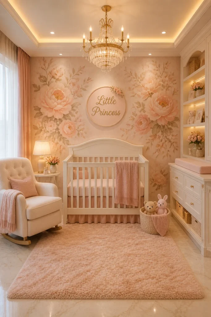 Soft Peach Floral Luxe Nursery Idea