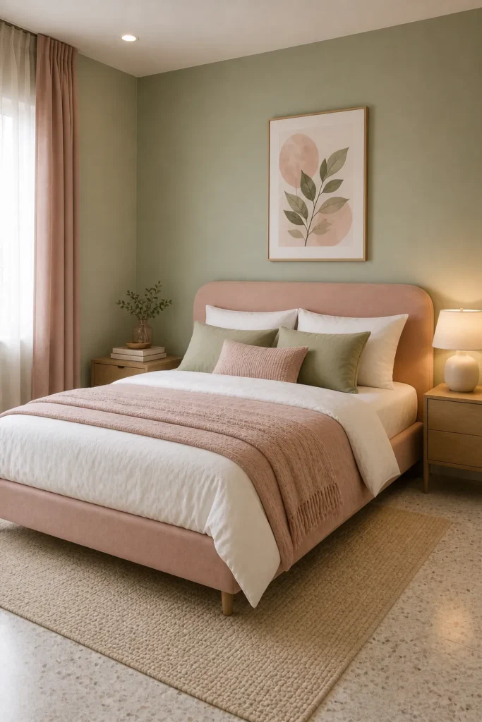 Soft Green and Blush Balanced Bedroom Idea